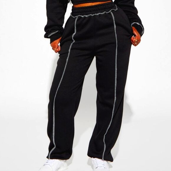 Fashion Nova Black Women's Joggers with Contrast Stitching Sz Xl - Picture 1 of 3